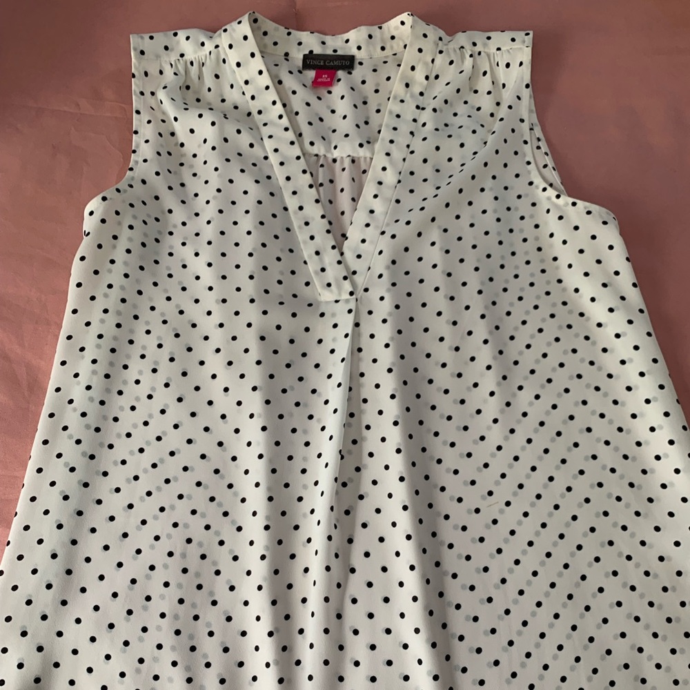 Rumpled Satin Blouse White with black polkadots V neck